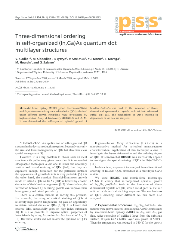(PDF) Three-dimensional ordering in self-organized (In,Ga)As quantum ...