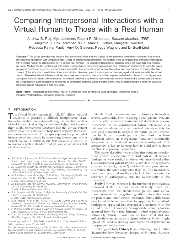 (PDF) Comparing Interpersonal Interactions with a Virtual Human to ...