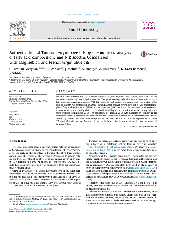 (PDF) Authentication of Tunisian virgin olive oils by chemometric ...