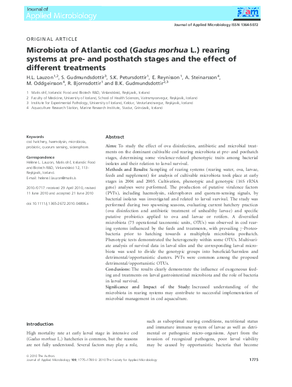 (PDF) Microbiota of Atlantic cod (Gadus morhua L.) rearing systems at ...