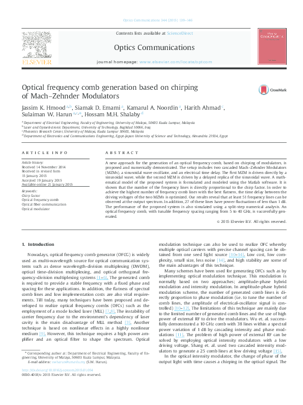 (PDF) Optical frequency comb generation based on chirping of Mach ...