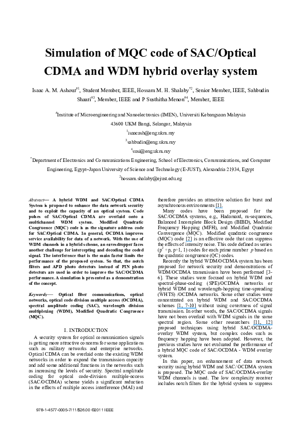 (PDF) Simulation of MQC code of SAC/Optical CDMA and WDM hybrid overlay ...