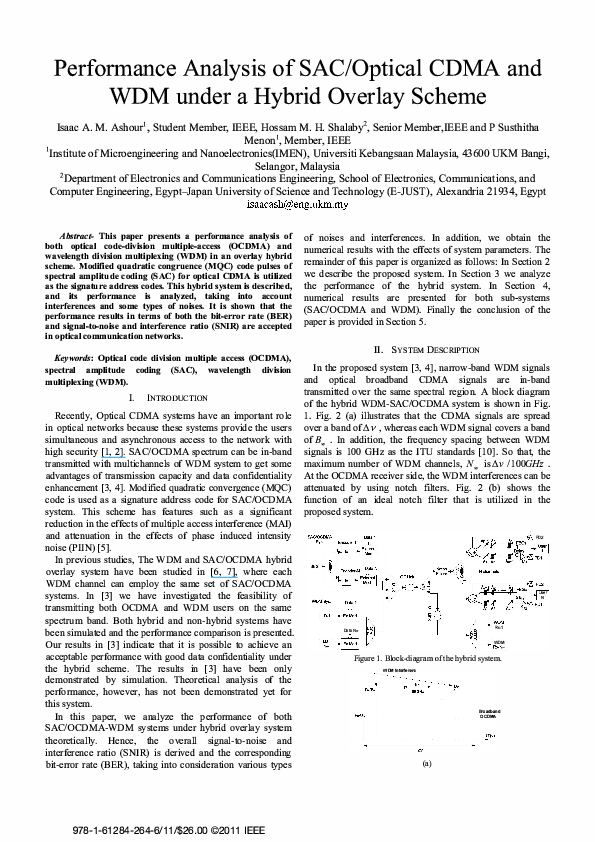 (PDF) Performance analysis of SAC/Optical CDMA and WDM under a hybrid ...