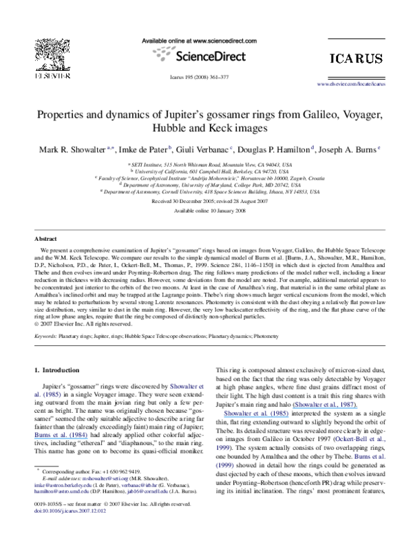 (PDF) Properties and dynamics of Jupiter's gossamer rings from Galileo ...