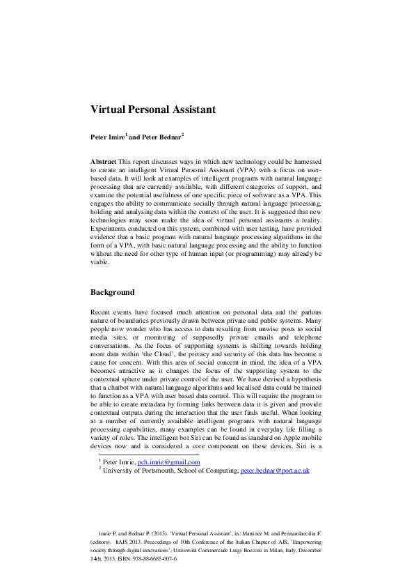 (PDF) Virtual Personal Assistant