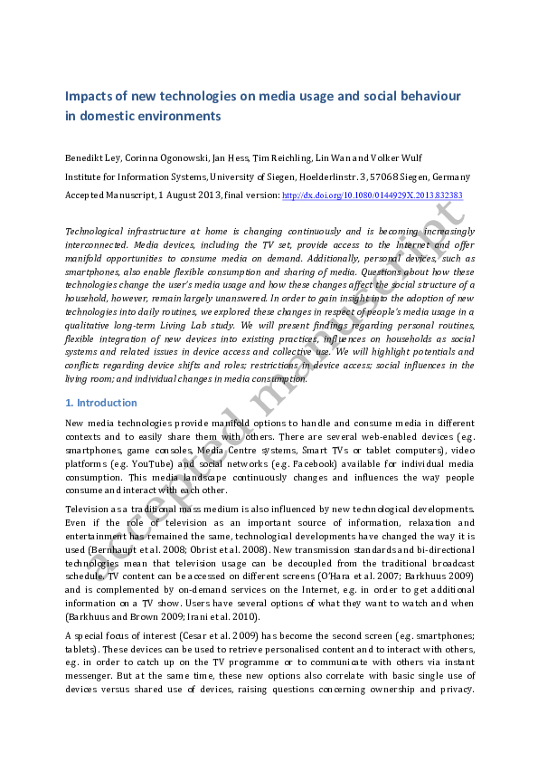 (PDF) Impacts of new technologies on media usage and social behaviour ...