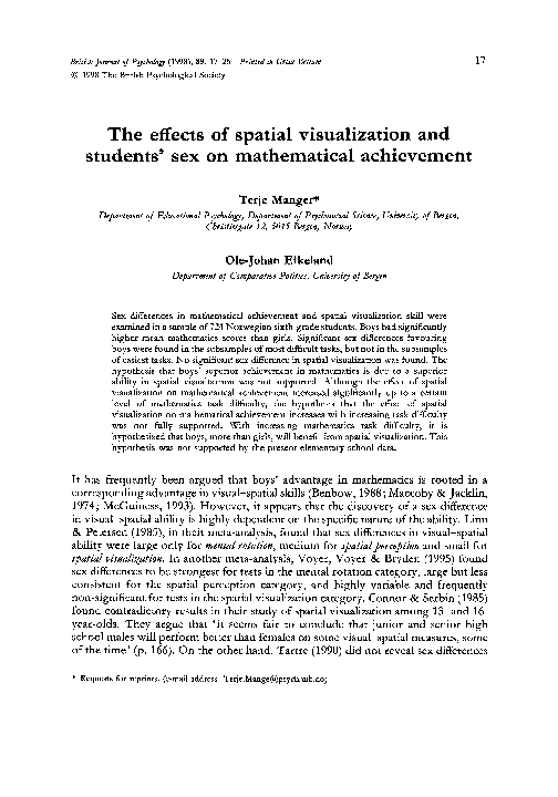 (PDF) The effects of spatial visualization and students' sex on ...