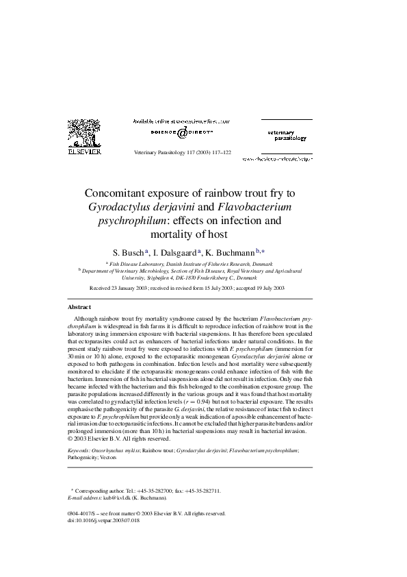 (PDF) Concomitant exposure of rainbow trout fry to Gyrodactylus ...