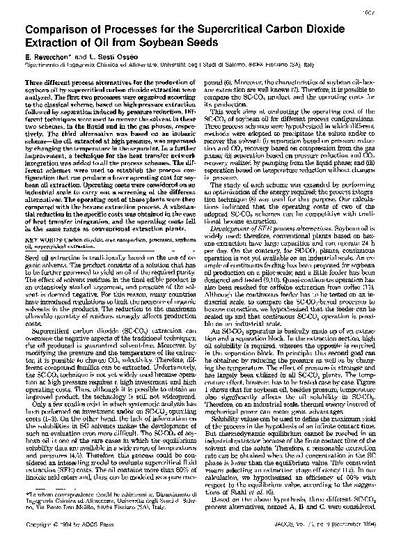 (PDF) Comparison of processes for the supercritical carbon dioxide extraction of oil from