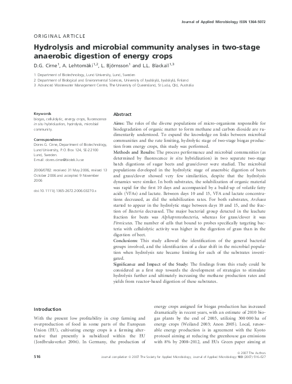 (PDF) Hydrolysis and microbial community analyses in two-stage ...