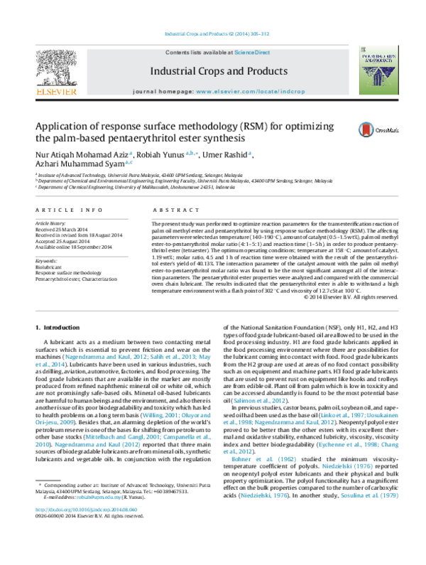 (PDF) Application of response surface methodology (RSM) for ...