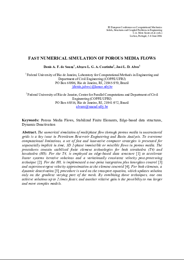 (PDF) Fast Numerical Simulation of Porous Media Flows