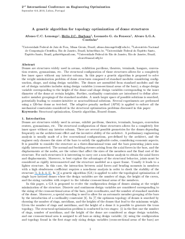(PDF) A genetic algorithm for topology optimization of dome structures