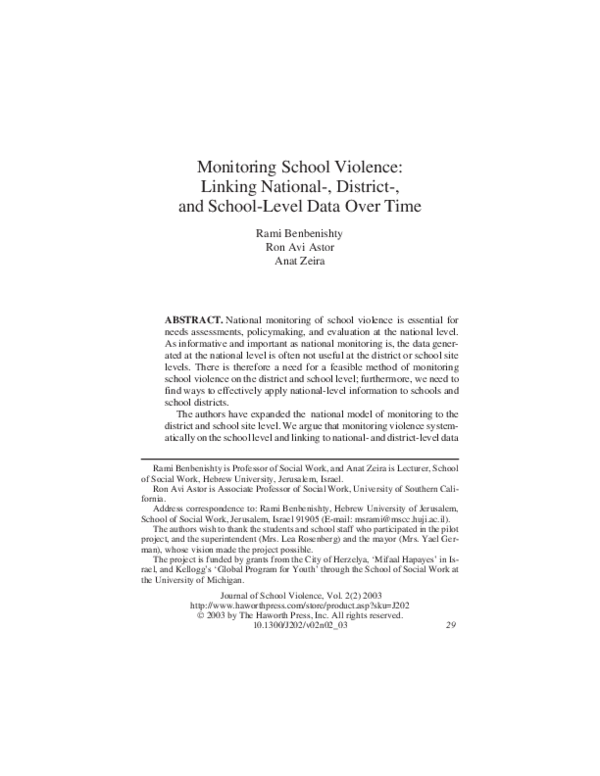 (PDF) Monitoring School Violence Rami Benbenishty Academia.edu