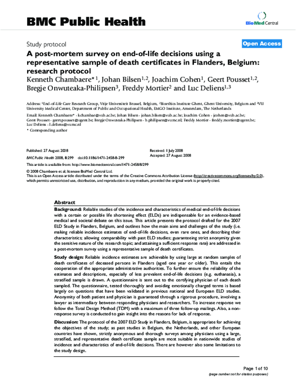 (PDF) A postmortem survey on endoflife decisions using a