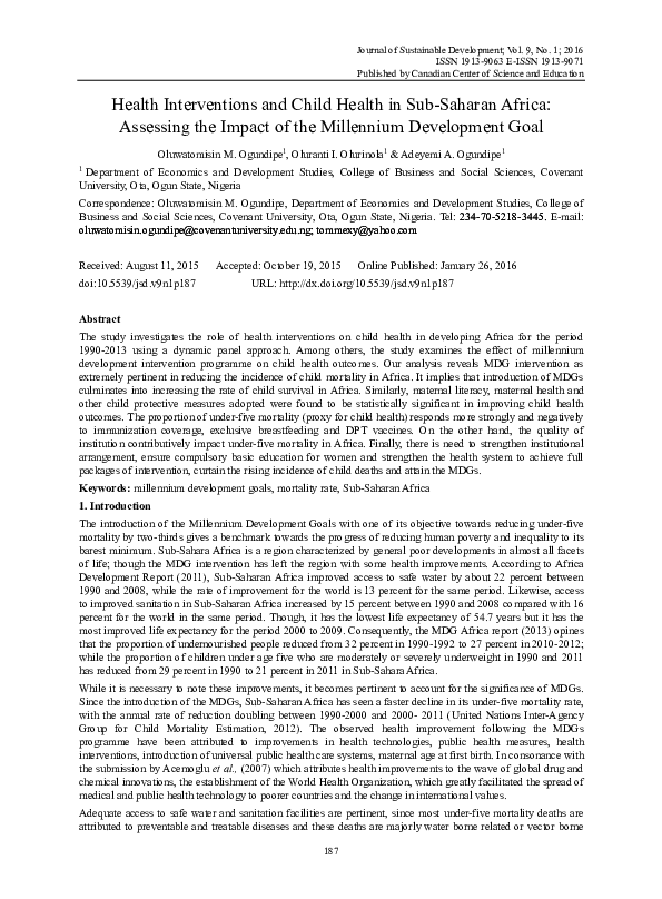 (PDF) Health Interventions and Child Health in Sub-Saharan Africa ...