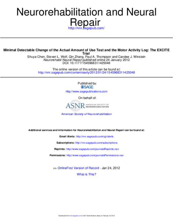 Pdf Minimal Detectable Change Of The Actual Amount Of Use Test And The Motor Activity Log The Excite Trial Carolee Winstein Academia Edu
