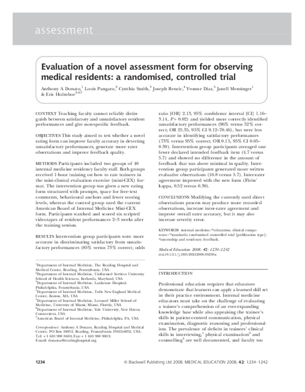 (PDF) Evaluation of a novel assessment form for observing medical ...