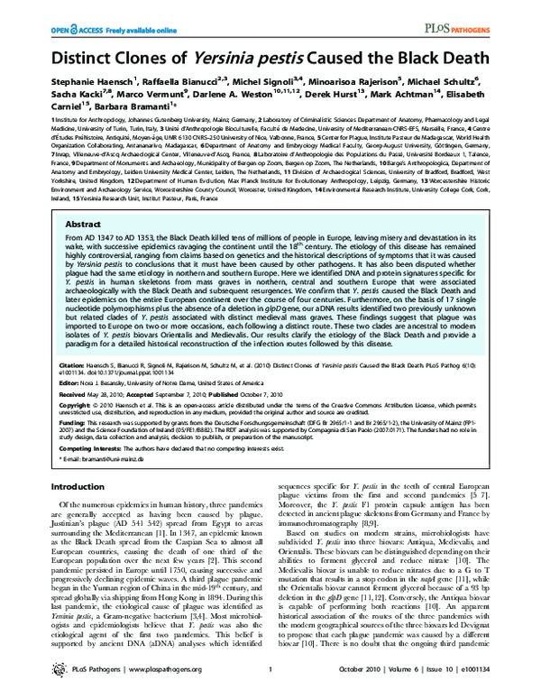 Distinct Clones of Yersinia pestis Caused the Black Death