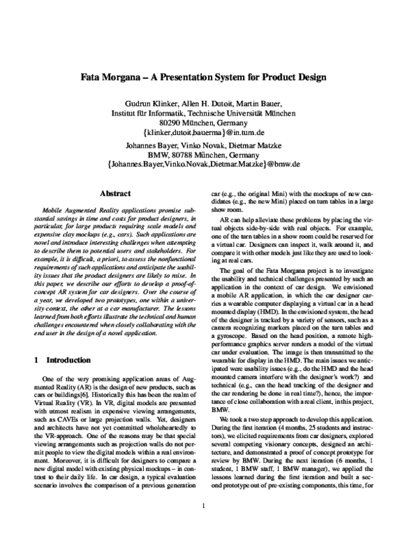 (PDF) Fata Morgana - a presentation system for product design