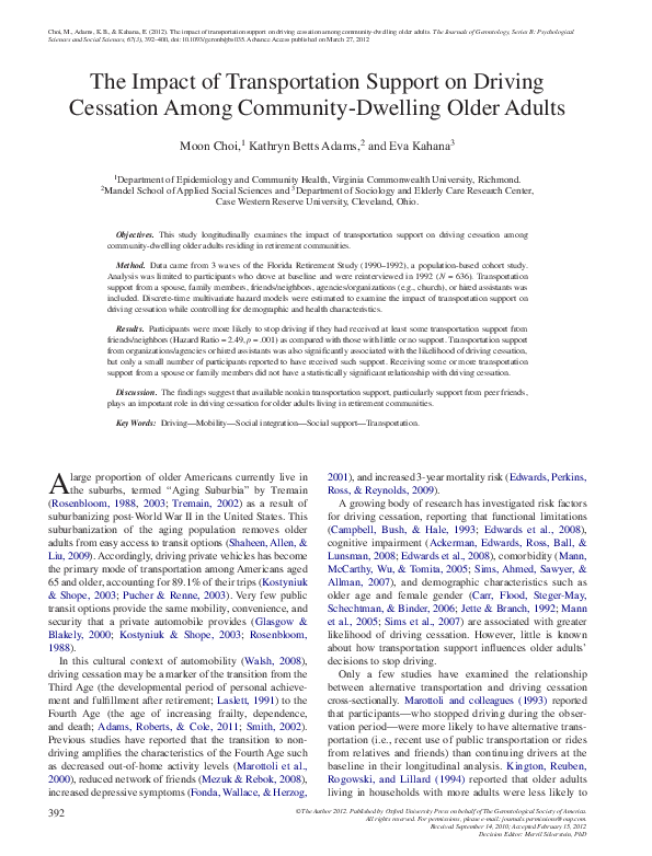 (PDF) The Impact of Transportation Support on Driving Cessation Among ...
