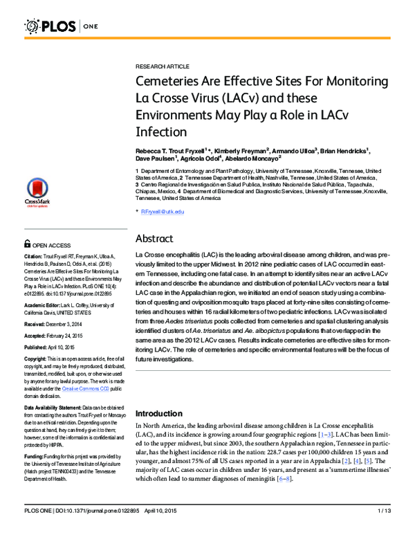 (PDF) Cemeteries Are Effective Sites For Monitoring La Crosse Virus ...