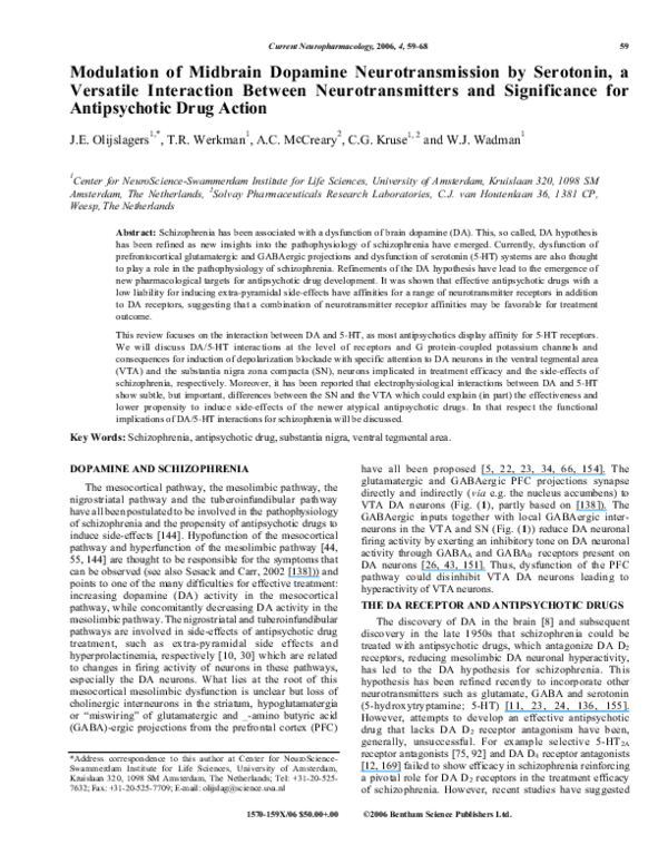 (PDF) Modulation of midbrain dopamine neurotransmission by serotonin, a ...