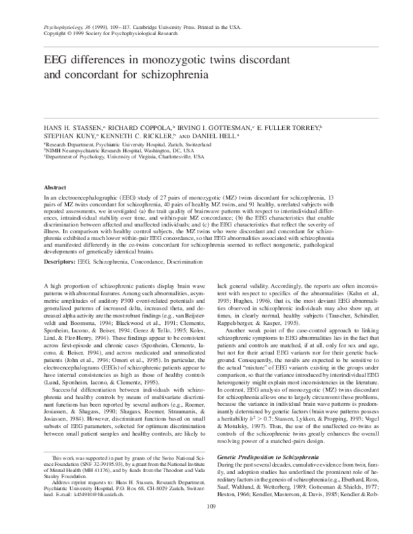 (PDF) EEG differences in monozygotic twins discordant and concordant ...