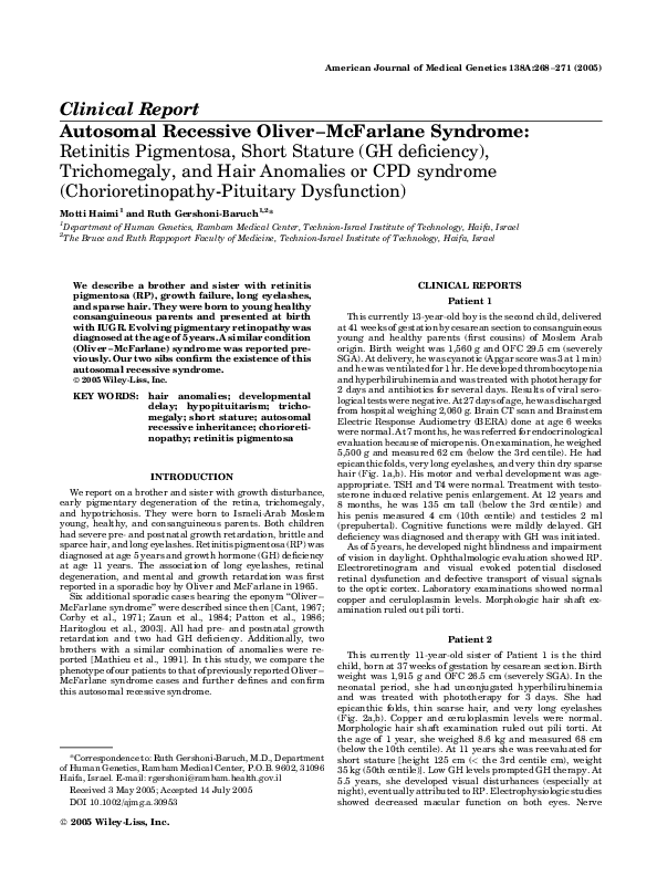 (PDF) Autosomal recessive OliverMcFarlane syndrome Retinitis