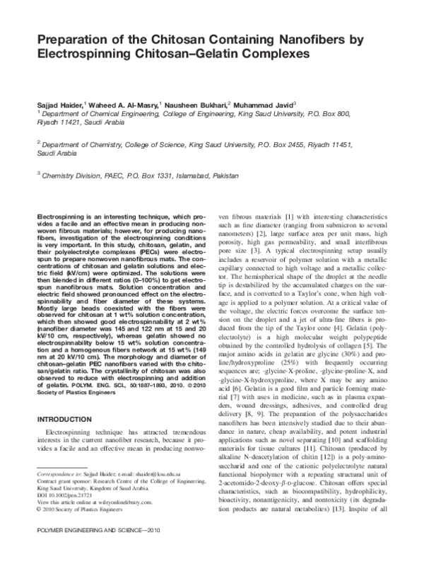 (PDF) Preparation of the chitosan containing nanofibers by ...