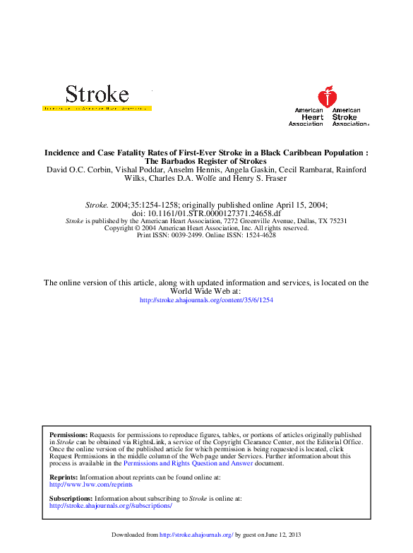 (PDF) Incidence and Case Fatality Rates of First-Ever Stroke in a Black ...