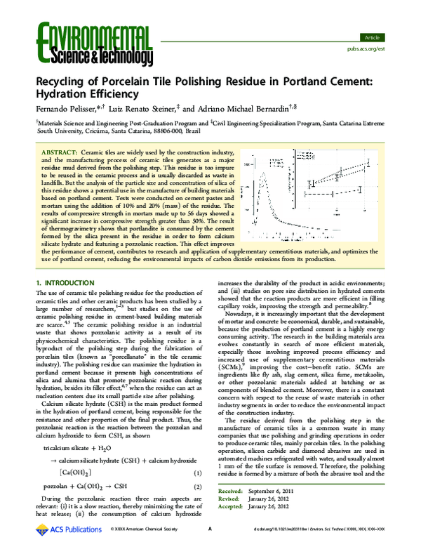 (PDF) Recycling of Porcelain Tile Polishing Residue in Portland Cement