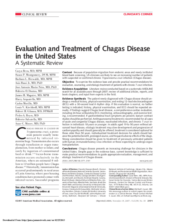 (PDF) Evaluation and Treatment of Chagas Disease in the United States
