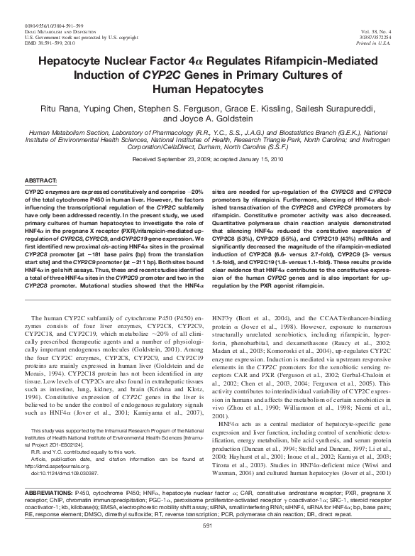 (PDF) Hepatocyte Nuclear Factor 4 Regulates Rifampicin-Mediated ...