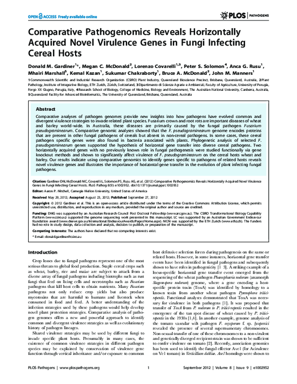 (PDF) Comparative Pathogenomics Reveals Horizontally Acquired Novel ...