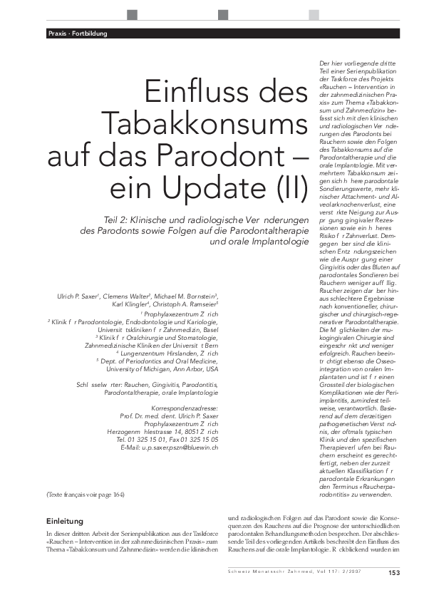 (PDF) Impact of tobacco use on the periodontiuman update. Part 2