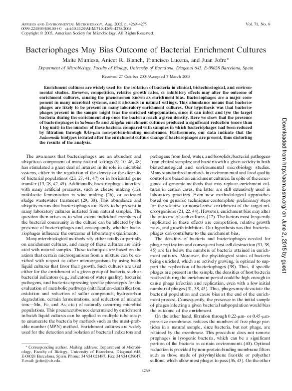 (PDF) Bacteriophages May Bias Outcome of Bacterial Enrichment Cultures