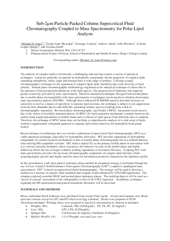 (PDF) Sub-2µm Particle Packed Column Supercritical Fluid Chromatography ...