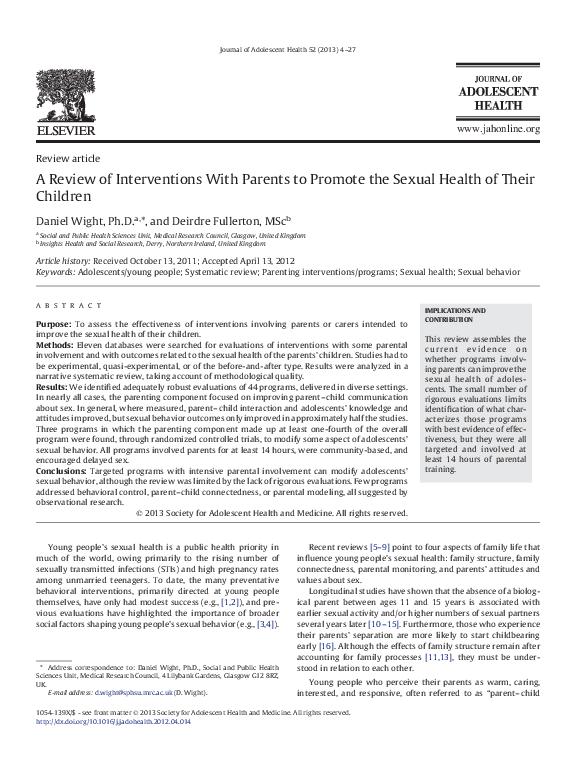 (PDF) A Review of Interventions With Parents to Promote the Sexual ...