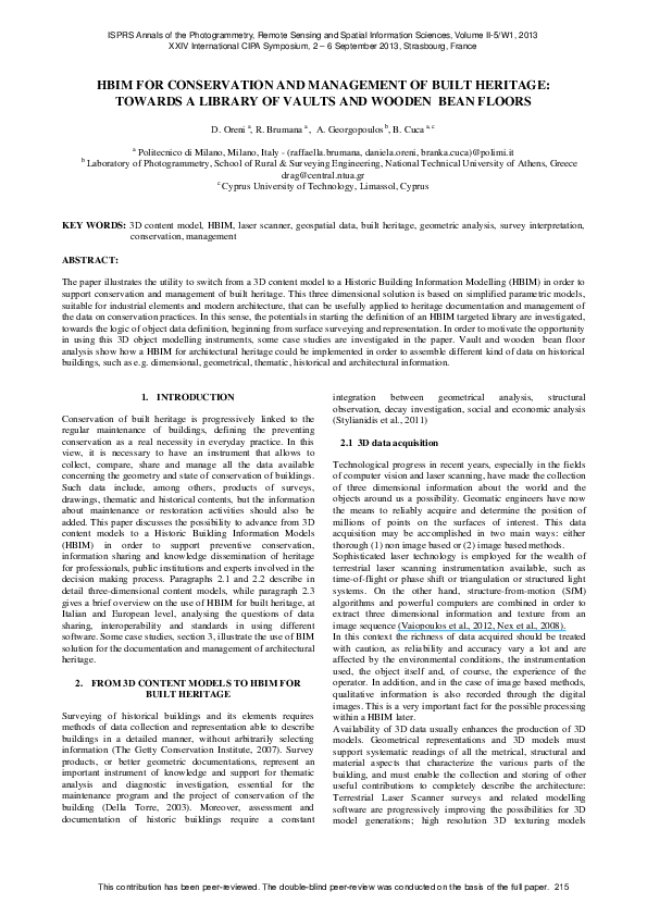 (PDF) HBIM FOR CONSERVATION AND MANAGEMENT OF BUILT HERITAGE: TOWARDS A ...