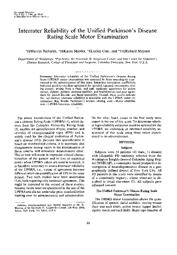 (PDF) Interrater reliability of the unified Parkinson's disease rating ...