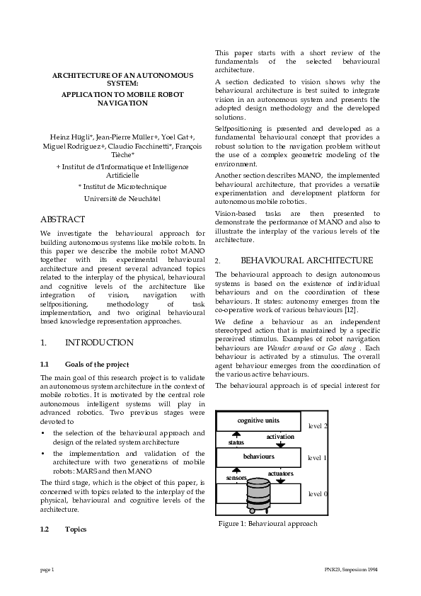 (PDF) ARCHITECTURE OF AN AUTONOMOUS SYSTEM: APPLICATION TO MOBILE ROBOT ...