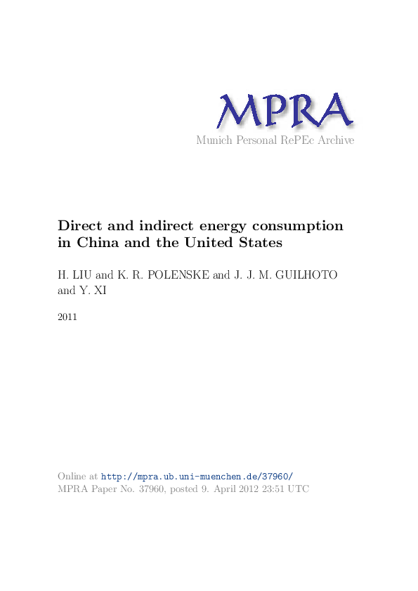 (PDF) Comparison of Direct and Indirect Energy Consumption in China and ...