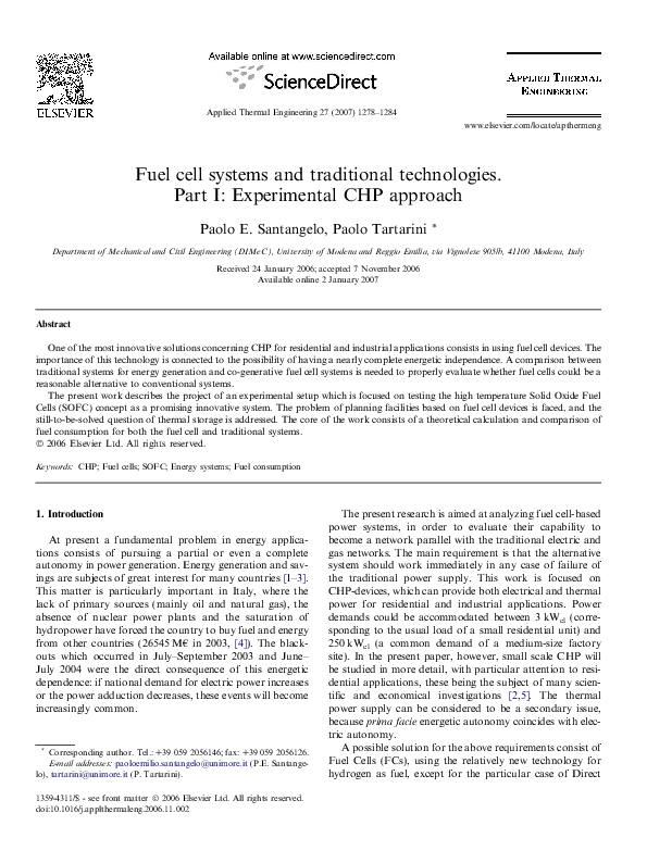 (PDF) Fuel cell systems and traditional technologies. Part I