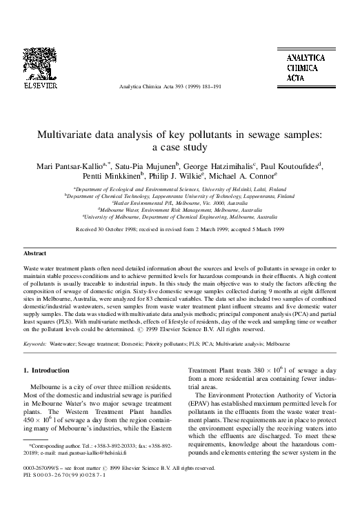 (PDF) Multivariate data analysis of key pollutants in sewage samples: a ...
