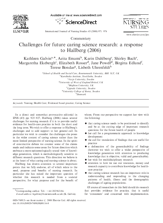 (PDF) Challenges for future caring science research: a response to ...