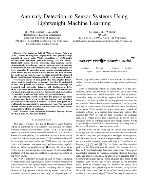 (PDF) Anomaly Detection in Sensor Systems Using Lightweight Machine ...