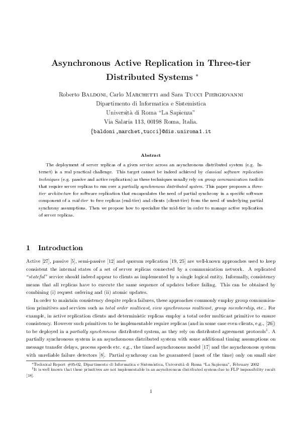 (PDF) Asynchronous active replication in three-tier distributed systems