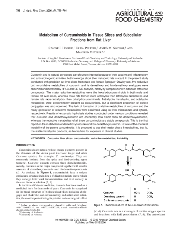(PDF) Metabolism of Curcuminoids in Tissue Slices and Subcellular ...