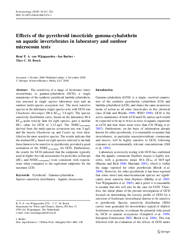 (PDF) Effects of the pyrethroid insecticide gamma-cyhalothrin on ...